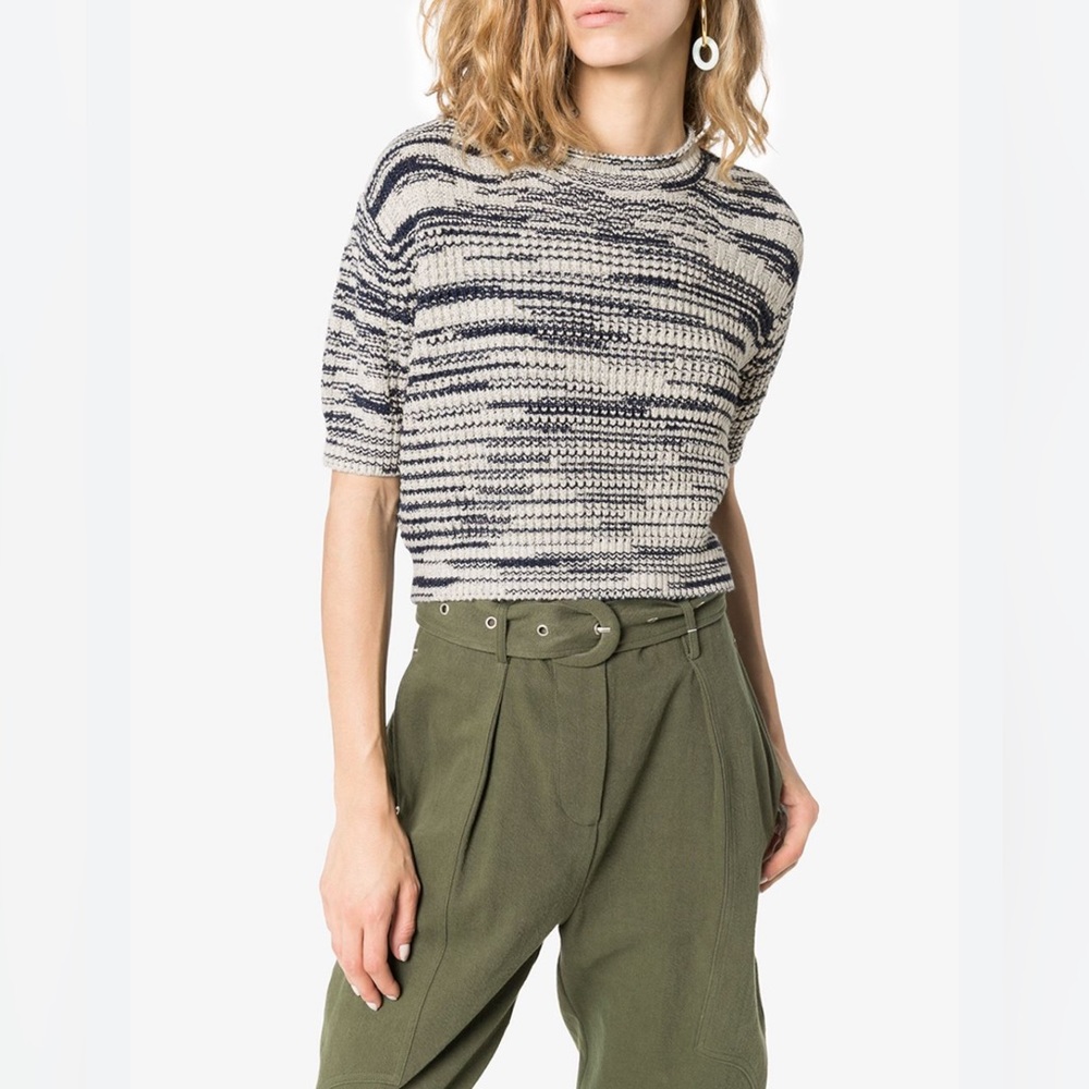 See by Chloe Space Dye Crop Knit Wool Blend
Sweater Top White Navy Blue Size S